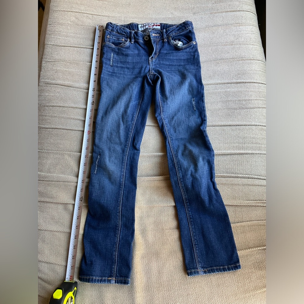 Size 10 blue jeans with adjustable waistband.